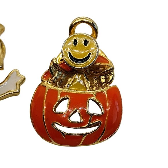 Vtg Lot of 2 Enamel Halloween Ghost & Pumpkin Pins - Picture 4 of 7